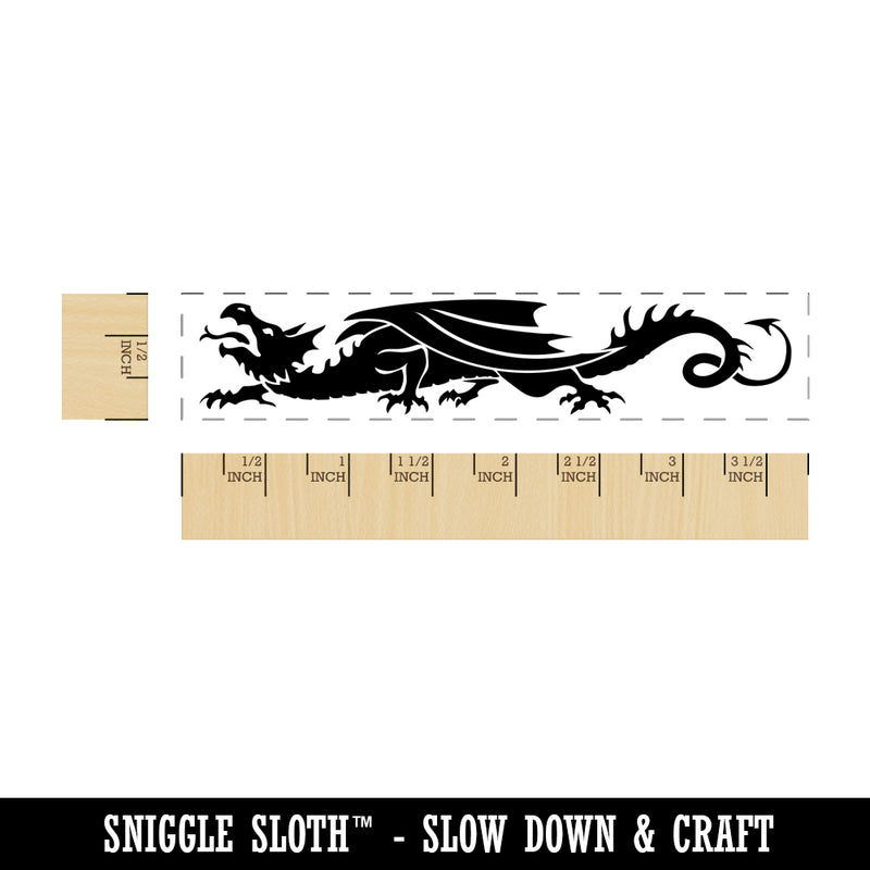 European Style Heraldic Winged Dragon Wyvern Silhouette Rectangle Rubber Stamp for Stamping Crafting