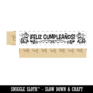 Feliz Cumpleaños Happy Birthday Spanish Banner with Pinatas Rectangle Rubber Stamp for Stamping Crafting