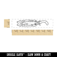 Long Cat Eating Big Fish Rectangle Rubber Stamp for Stamping Crafting