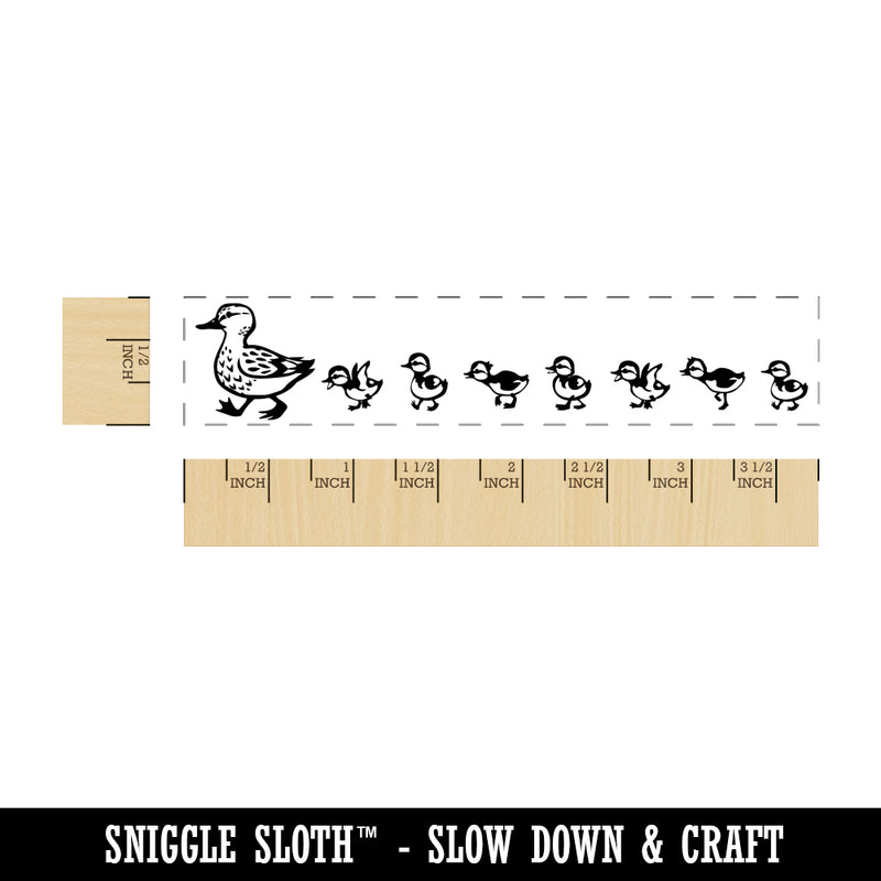 Mother Duck and Her Baby Ducklings Following Rectangle Rubber Stamp for Stamping Crafting