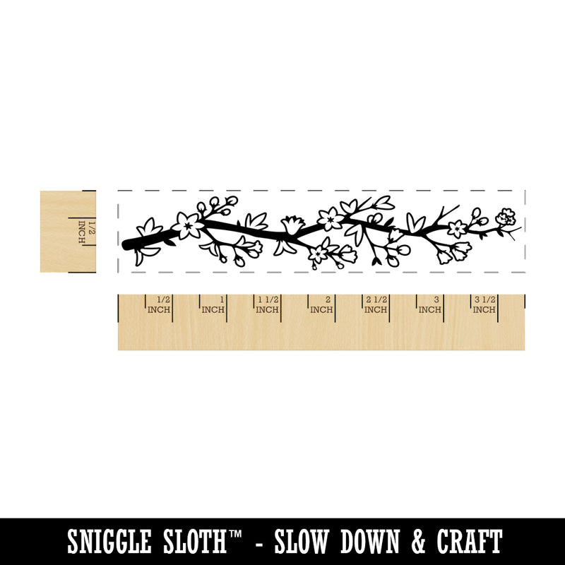 Tree Branch with Flowers Leaves and Buds Rectangle Rubber Stamp for Stamping Crafting