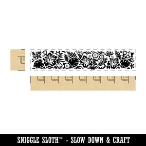 Tropical Hibiscus Monstera Floral Flower Leaves Plants Border Rectangle Rubber Stamp for Stamping Crafting