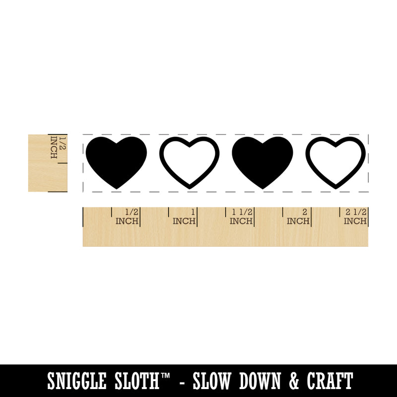Heart Solid and Outline Border Rectangle Rubber Stamp for Stamping Crafting