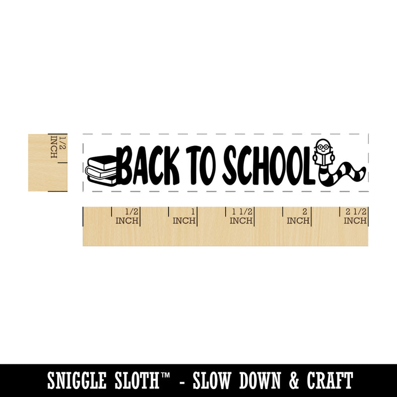 Back to School Book Worm and Books Rectangle Rubber Stamp for Stamping Crafting