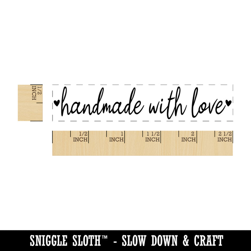 Handmade with Love Script and Hearts Rectangle Rubber Stamp for Stamping Crafting