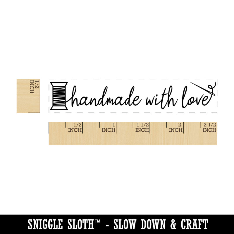 Sewing Handmade with Love Fun Script Needle Thread Rectangle Rubber Stamp for Stamping Crafting