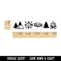 Camping Border Pine Tree Smores Campfire Tent Woods Rectangle Rubber Stamp for Stamping Crafting