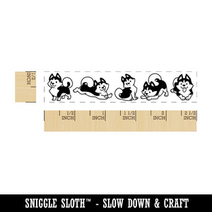 Chibi Siberian Husky Dog Border Rectangle Rubber Stamp for Stamping Crafting