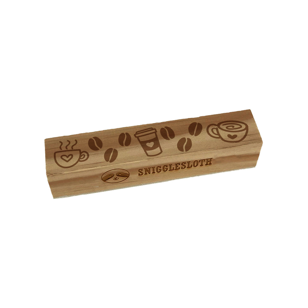 Coffee Beans and Coffee Cups Border Rectangle Rubber Stamp for Stamping Crafting