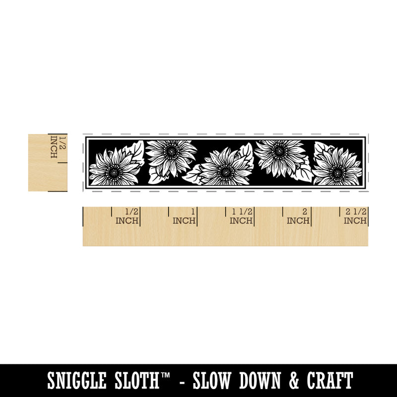 Sunflowers Border with Dark Background Rectangle Rubber Stamp for Stamping Crafting