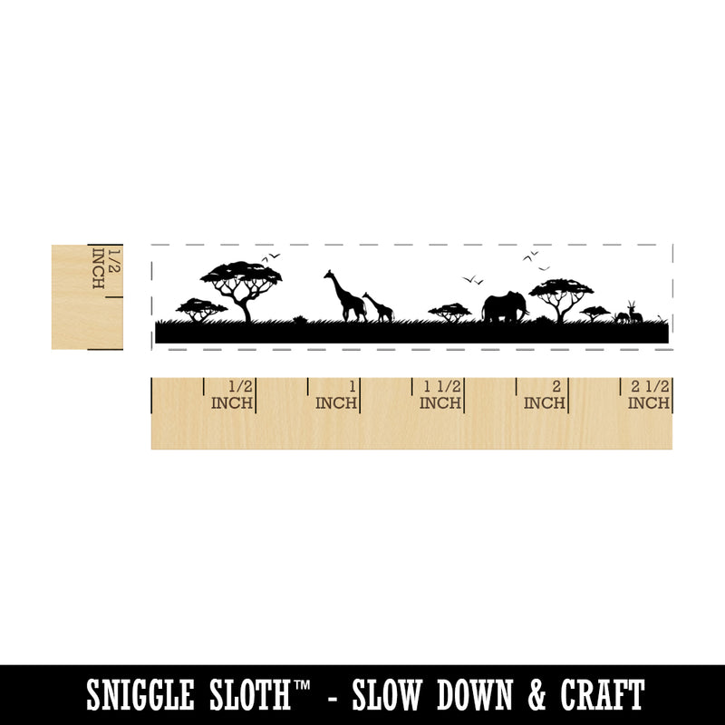 African Savanna Wildlife Giraffe Elephant Impala Rectangle Rubber Stamp for Stamping Crafting