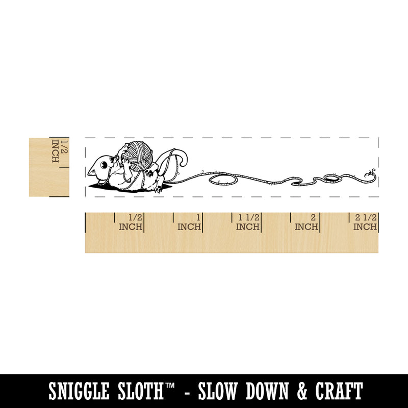 Cute Cat Kitten Playing with Ball of Yarn String Rectangle Rubber Stamp for Stamping Crafting