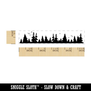 Evergreen Tree Forest Skyline Birds Camping Hiking Rectangle Rubber Stamp for Stamping Crafting