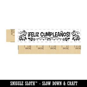 Feliz Cumpleaños Happy Birthday Spanish Banner with Pinatas Rectangle Rubber Stamp for Stamping Crafting