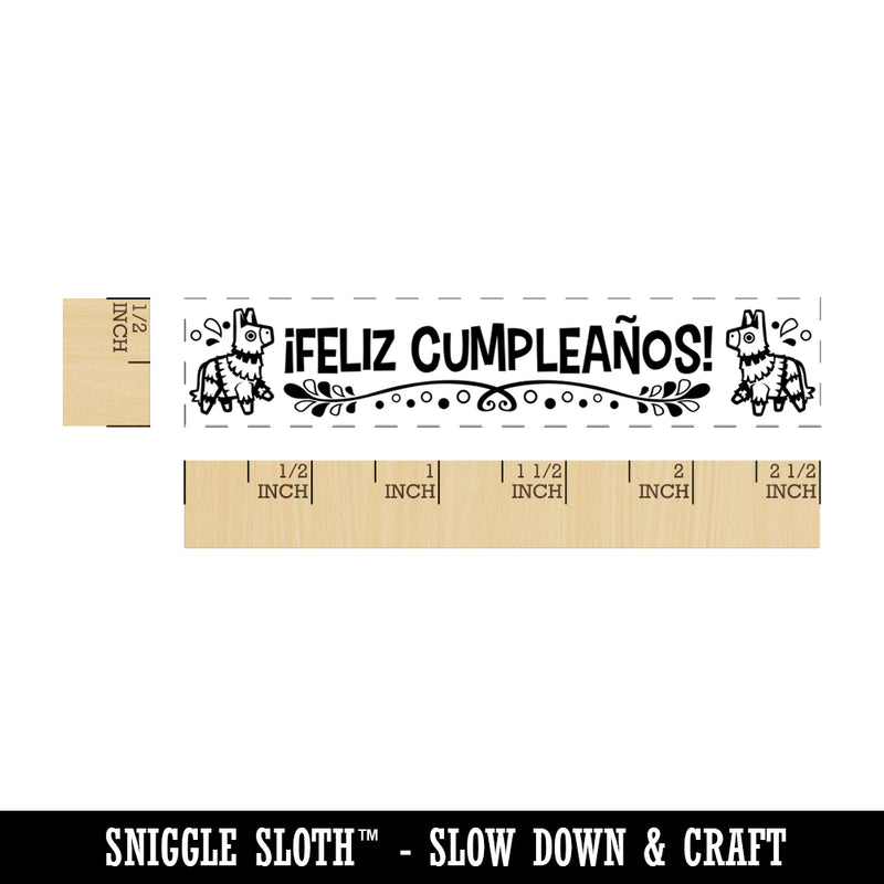 Feliz Cumpleaños Happy Birthday Spanish Banner with Pinatas Rectangle Rubber Stamp for Stamping Crafting