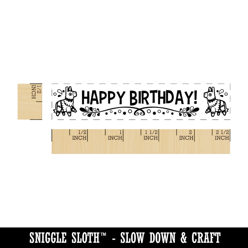 Happy Birthday Banner with Pinatas Rectangle Rubber Stamp for Stamping Crafting