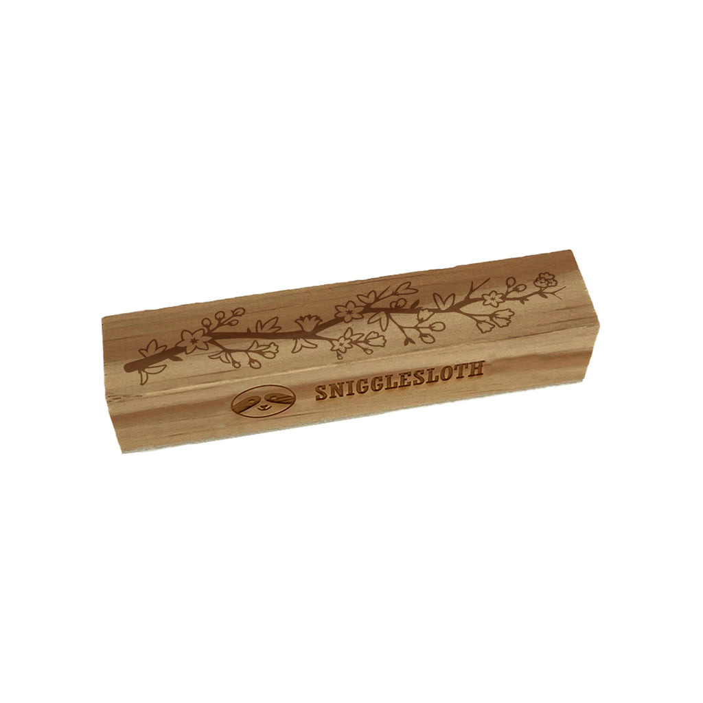 Tree Branch with Flowers Leaves and Buds Rectangle Rubber Stamp for Stamping Crafting