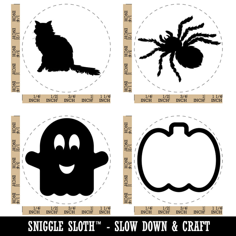 Halloween Pumpkin Smiling Ghost Black Cat Spider Rubber Stamp Set for Stamping Crafting Planners