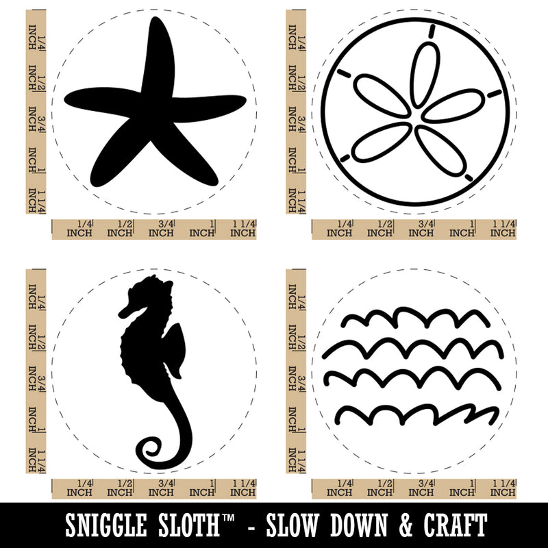 Seahorse Sand Dollar Ocean Waves Starfish Tropical Rubber Stamp Set for Stamping Crafting Planners