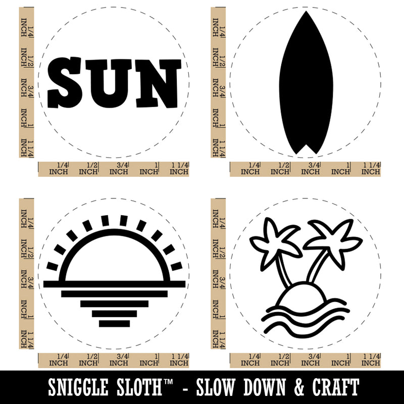 Sun Sunset Tropical Island Surfboard Beach Rubber Stamp Set for Stamping Crafting Planners