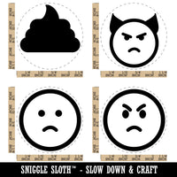 Emoticon Faces Angry Mad Devil Sad Frown Poop Poo Rubber Stamp Set for Stamping Crafting Planners