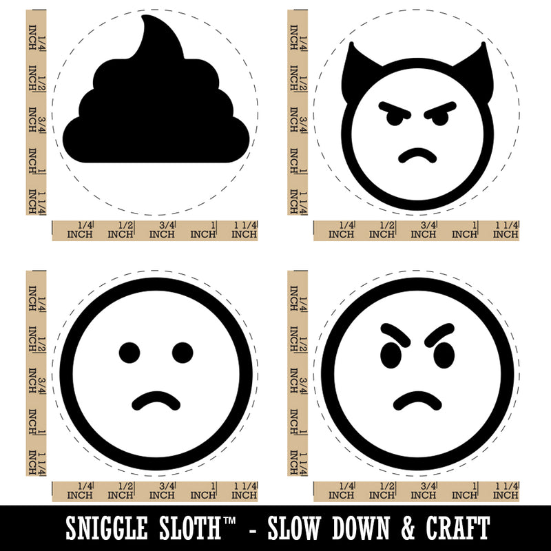 Emoticon Faces Angry Mad Devil Sad Frown Poop Poo Rubber Stamp Set for Stamping Crafting Planners