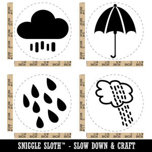 Rainy Day Storm Clouds Rain Shower Umbrella Rubber Stamp Set for Stamping Crafting Planners