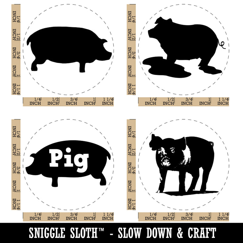 Pig Hog Silhouettes Mud Rubber Stamp Set for Stamping Crafting Planners