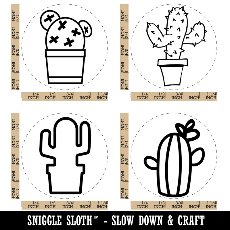 Cactus Cacti Prickly Succulent in Pot Flower Rubber Stamp Set for Stamping Crafting Planners