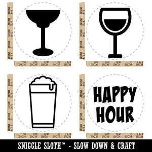 Happy Hour Margarita Wine Beer Glass Drinks Rubber Stamp Set for Stamping Crafting Planners