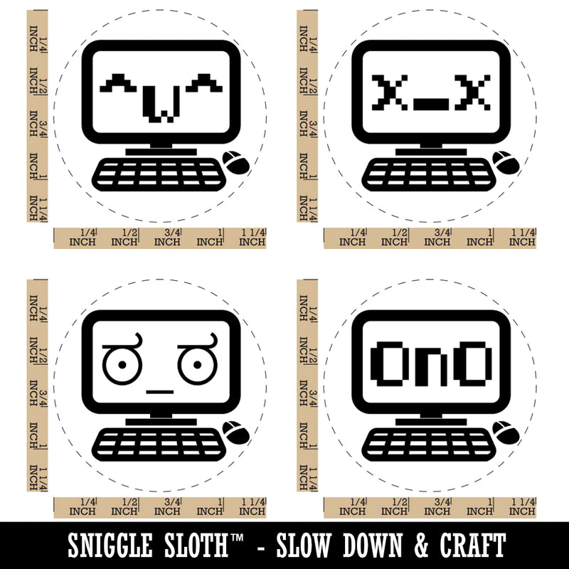 Kawaii Computers Frowning Doubtful Dead Cute Rubber Stamp Set for Stamping Crafting Planners