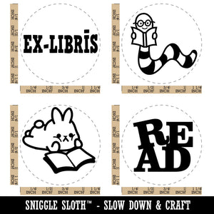Read Reading Book Worm Bunny Ex-Libris Rubber Stamp Set for Stamping Crafting Planners