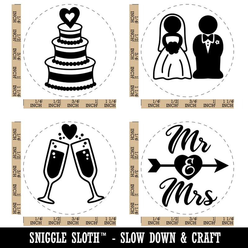Wedding Bride Groom Mr Mrs Reception Cake Toast Rubber Stamp Set for Stamping Crafting Planners