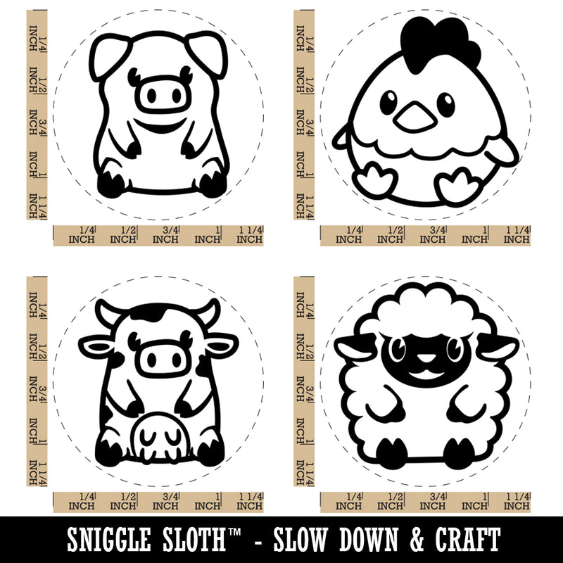 Cute Baby Farm Animals Sheep Cow Chicken Pig Rubber Stamp Set for Stamping Crafting Planners