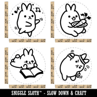 Kawaii Bunny Rabbit Exercising Dancing Reading Eating Rubber Stamp Set for Stamping Crafting Planners
