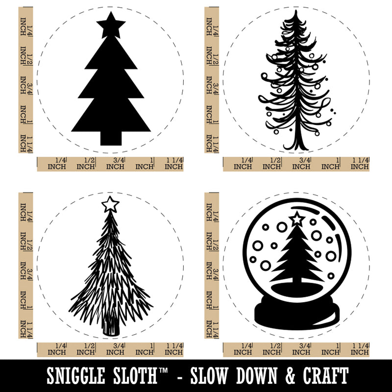 Christmas Trees Artsy Solid Snowglobe Rubber Stamp Set for Stamping Crafting Planners