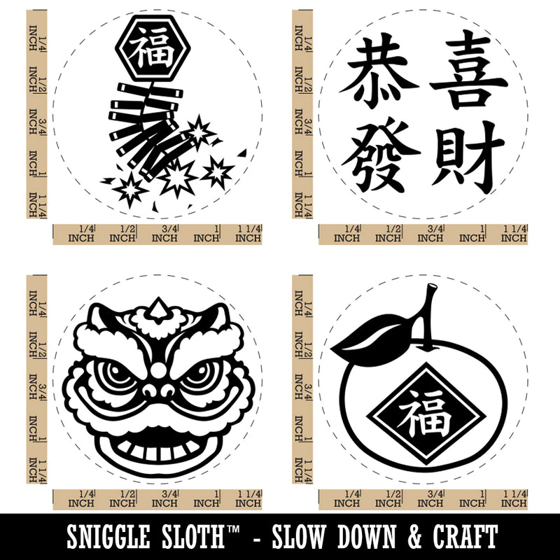 Chinese New Year Orange Lion Dancer Greeting Fireworks Rubber Stamp Set for Stamping Crafting Planners