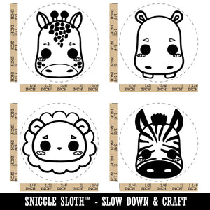 Cute Kawaii Style African Animals Lion Zebra Hippo Giraffe Rubber Stamp Set for Stamping Crafting Planners