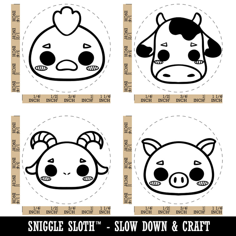 Cute Kawaii Style Farm Animals Goat Pig Chicken Cow Rubber Stamp Set for Stamping Crafting Planners