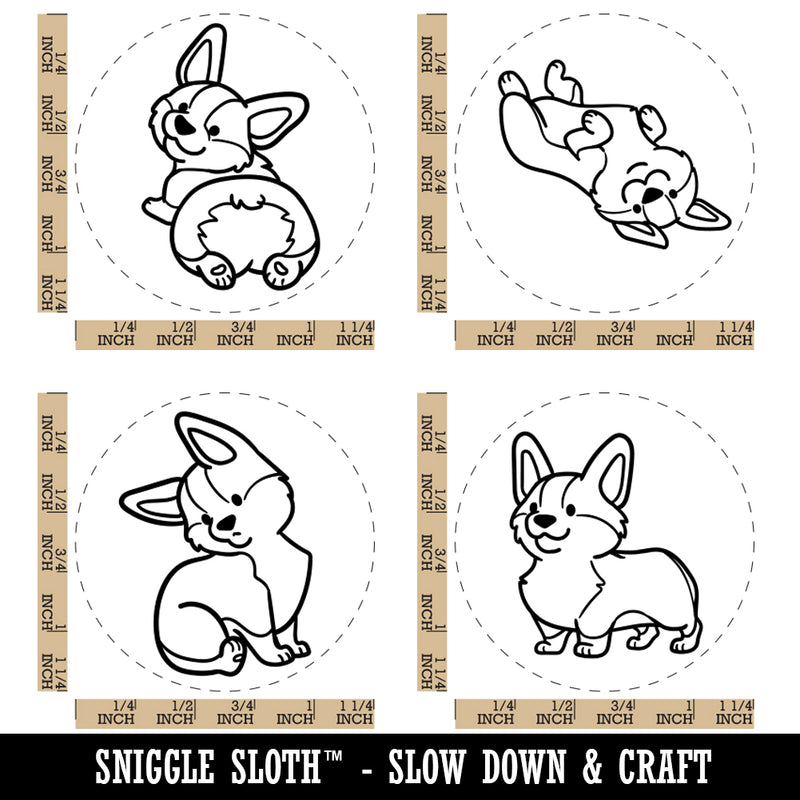 Pembroke Corgi Dogs Standing Sitting on Back Butt Rubber Stamp Set for Stamping Crafting Planners