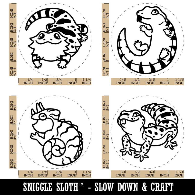 Fat Cute Lizards Gecko Chameleon Skink Bearded Dragon Rubber Stamp Set for Stamping Crafting Planners