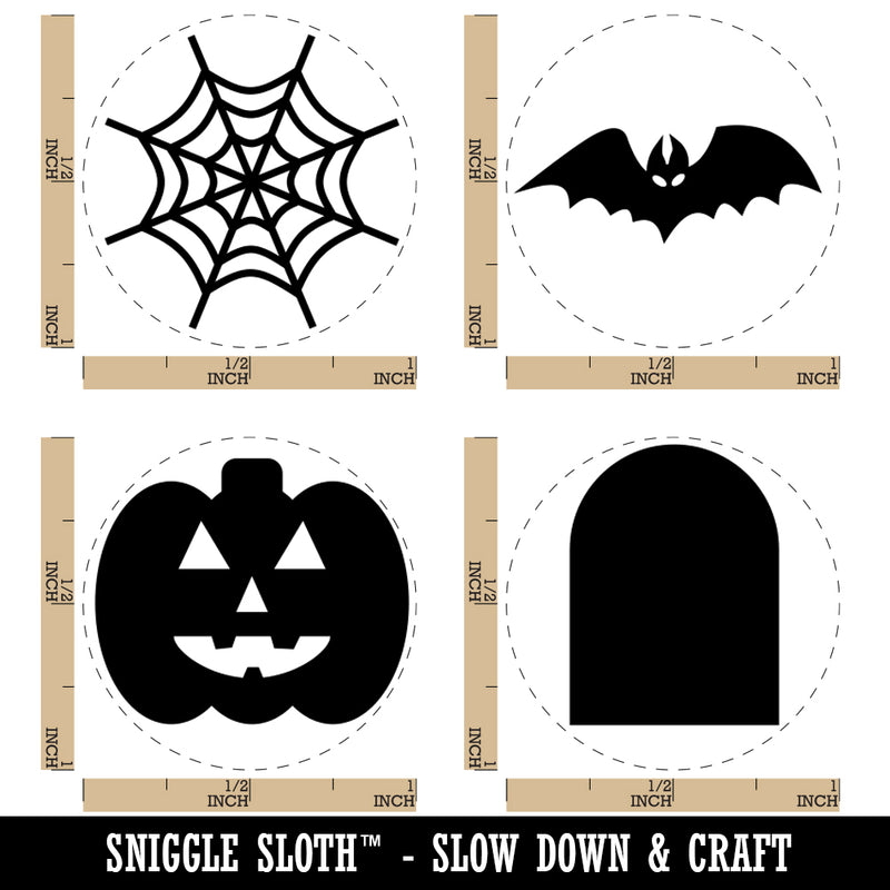 Halloween Bat Tombstone Spider Web Pumpkin Rubber Stamp Set for Stamping Crafting Planners