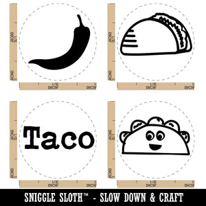 Fun Taco Chili Pepper Doodle Rubber Stamp Set for Stamping Crafting Planners