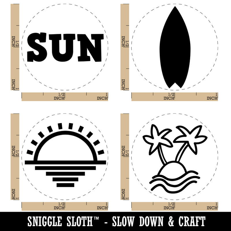 Sun Sunset Tropical Island Surfboard Beach Rubber Stamp Set for Stamping Crafting Planners