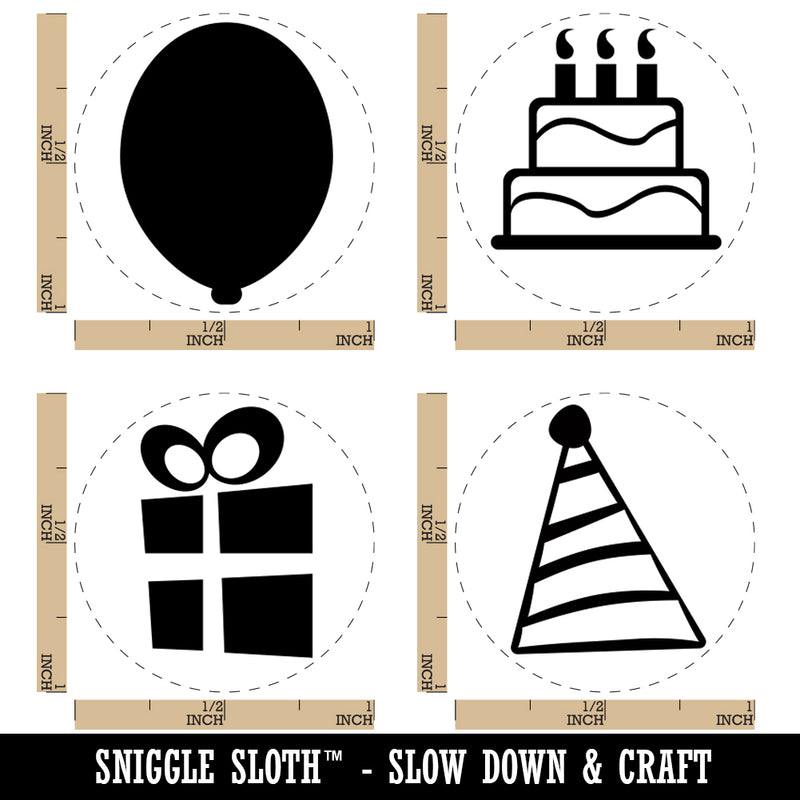 Birthday Party Cake Gift Present Hat Balloon Rubber Stamp Set for Stamping Crafting Planners