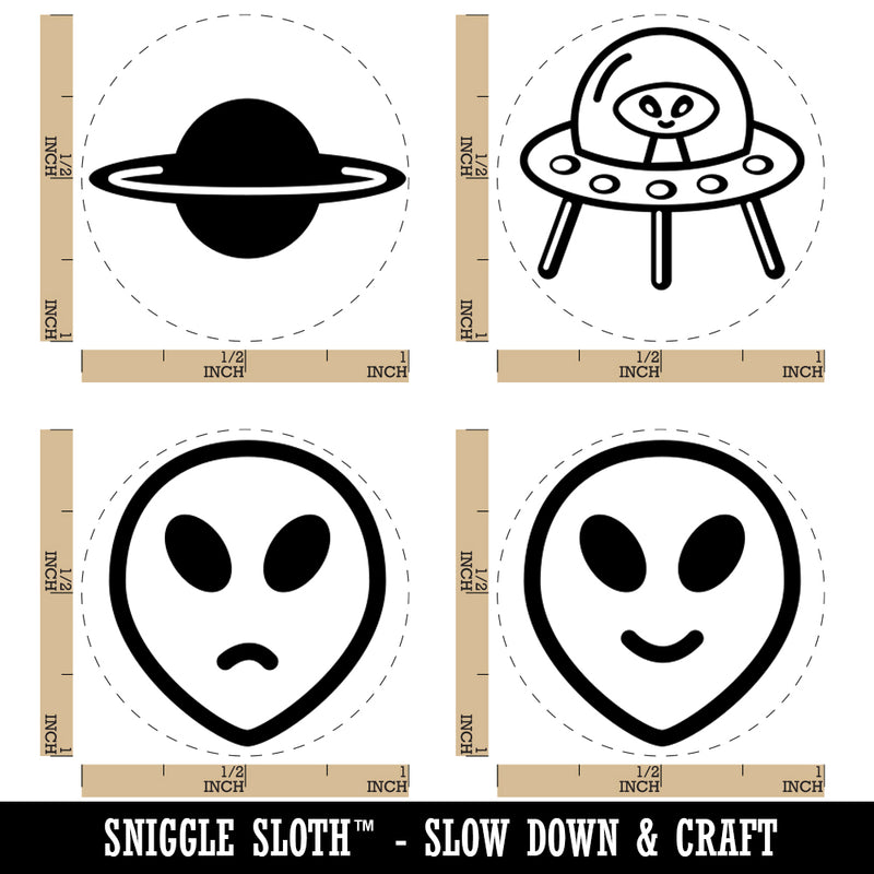 Alien Space Ship UFO Planet Rubber Stamp Set for Stamping Crafting Planners