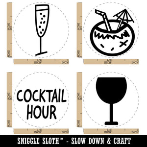 Cocktail Hour Tropical Drink Wine Glasses Cocktails Rubber Stamp Set for Stamping Crafting Planners