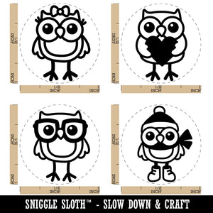 Owls Winter Smart Holding Heart Cute Girl Bow Rubber Stamp Set for Stamping Crafting Planners