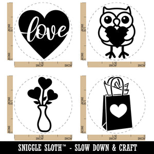 Valentine's Day Owl Gift Bag Heart Vase Love Script Rubber Stamp Set for Stamping Crafting Planners