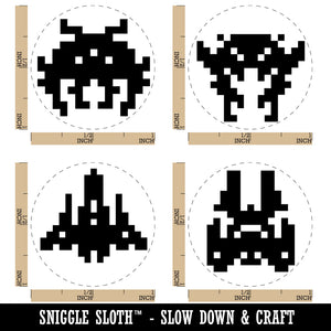 Retro Gaming Invaders Aliens from Space Rocket Ship Rubber Stamp Set for Stamping Crafting Planners